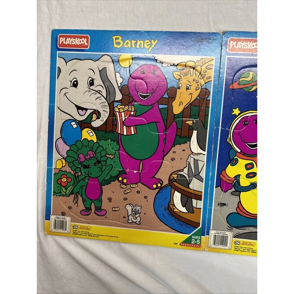 Vintage Barney and Bepop 1993 Playskool Puzzle Frametray Lot Of 2